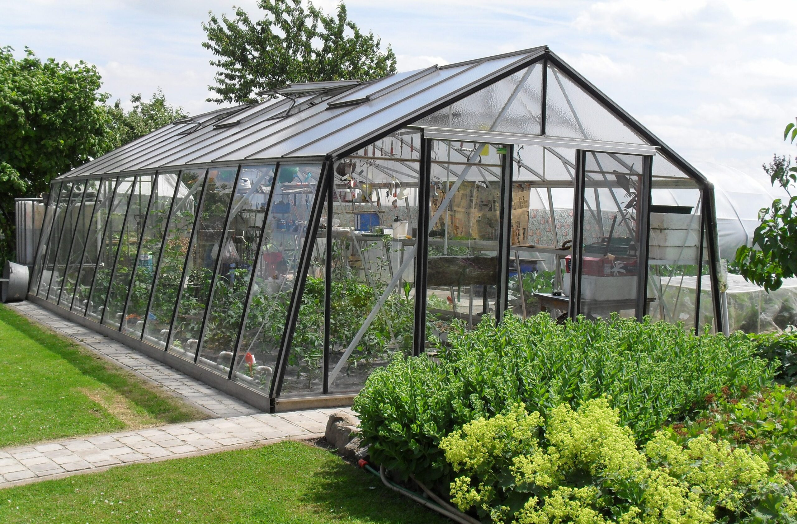 Serre de jardin 3 x 4 m - 140 g/m² - verte - 4 arches - 4 fenêtres toutes  saisons